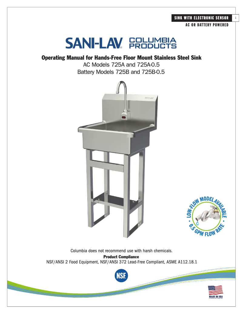 Page 1 of the manual User Manual Sani-Lav 725B