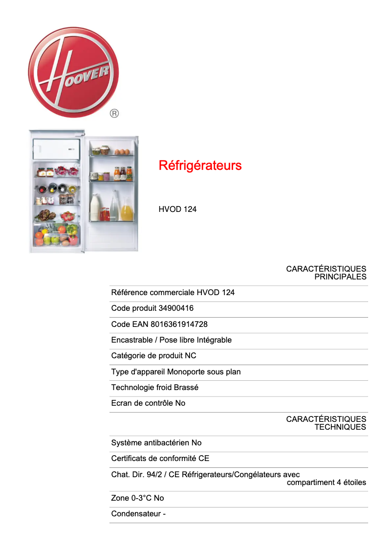 First page image of the manual for HVOD 124