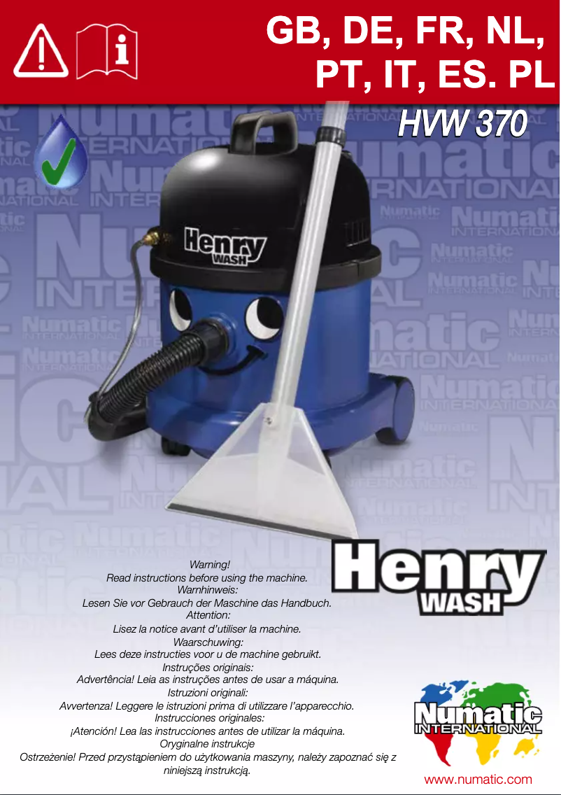 First page image of the manual for Henry Wash HVW370-2