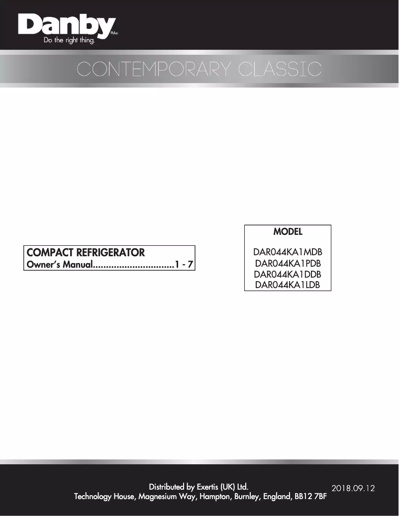 First page image of the manual for DAR044KA1MDB