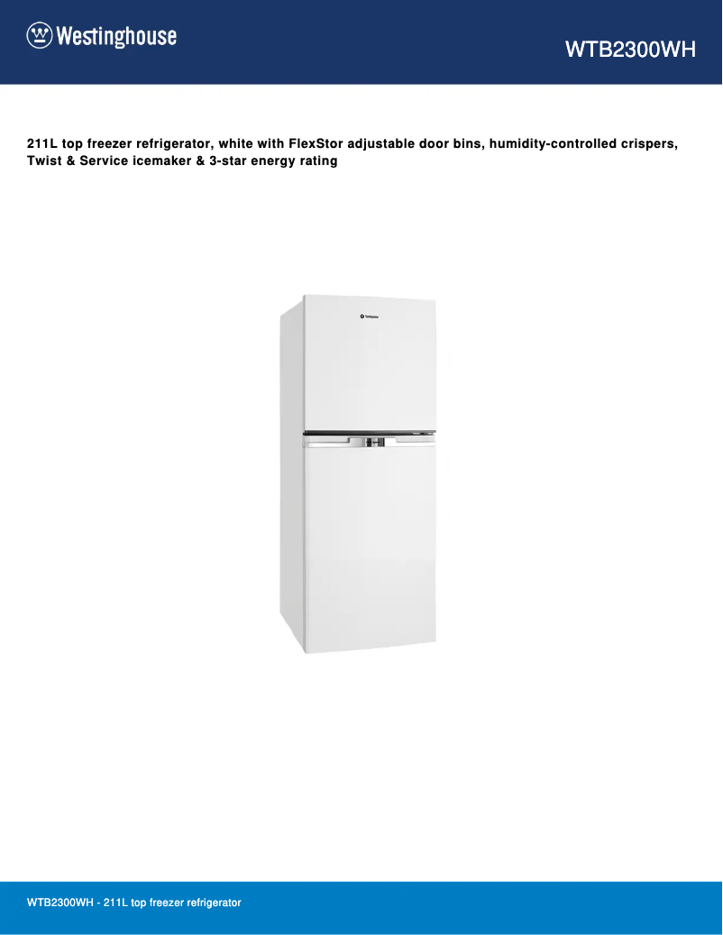 Page 1 of the manual Technical Sheet Westinghouse WTB2300WH