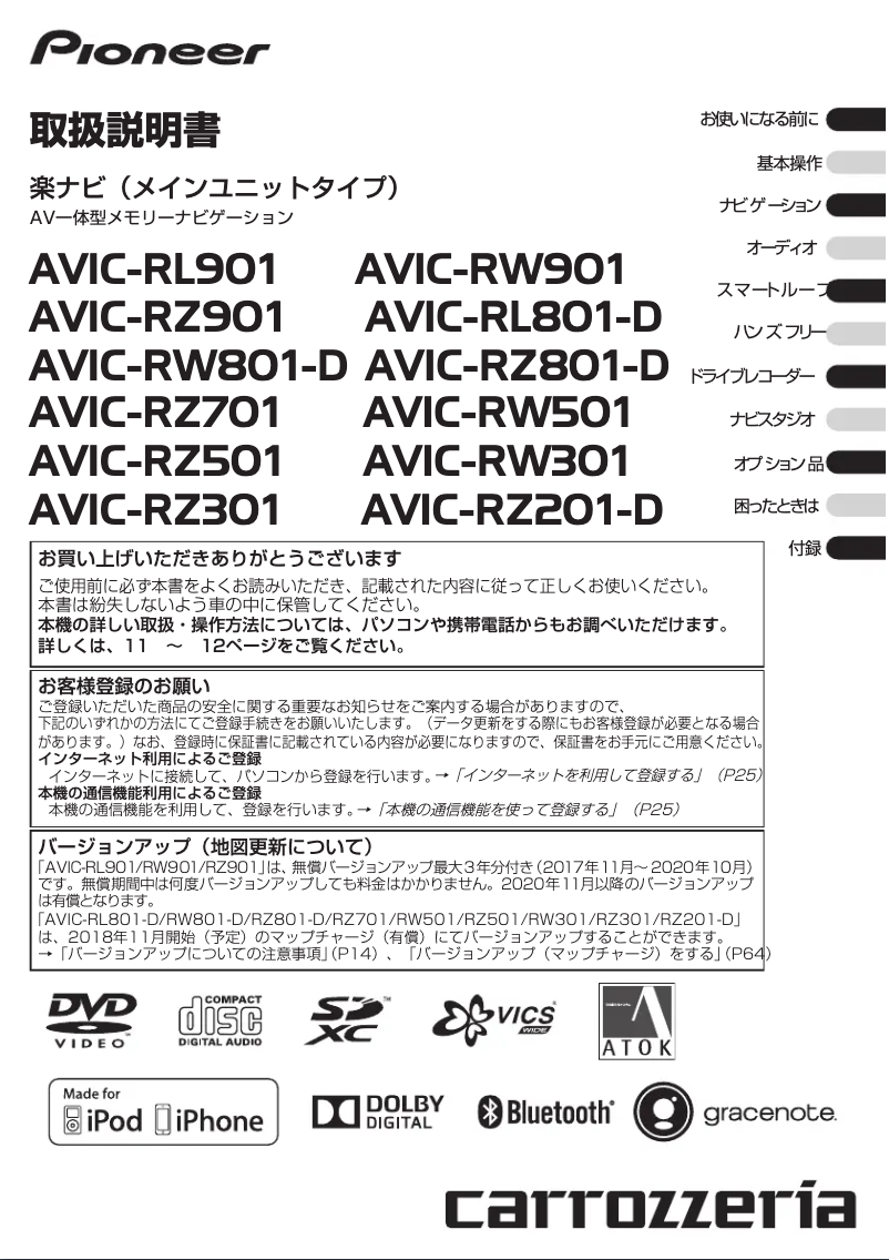 Image de la première page du manuel de l'appareil AVIC-RZ701