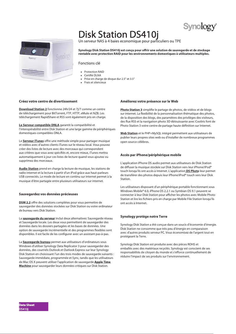 First page image of the manual for DiskStation DS410J