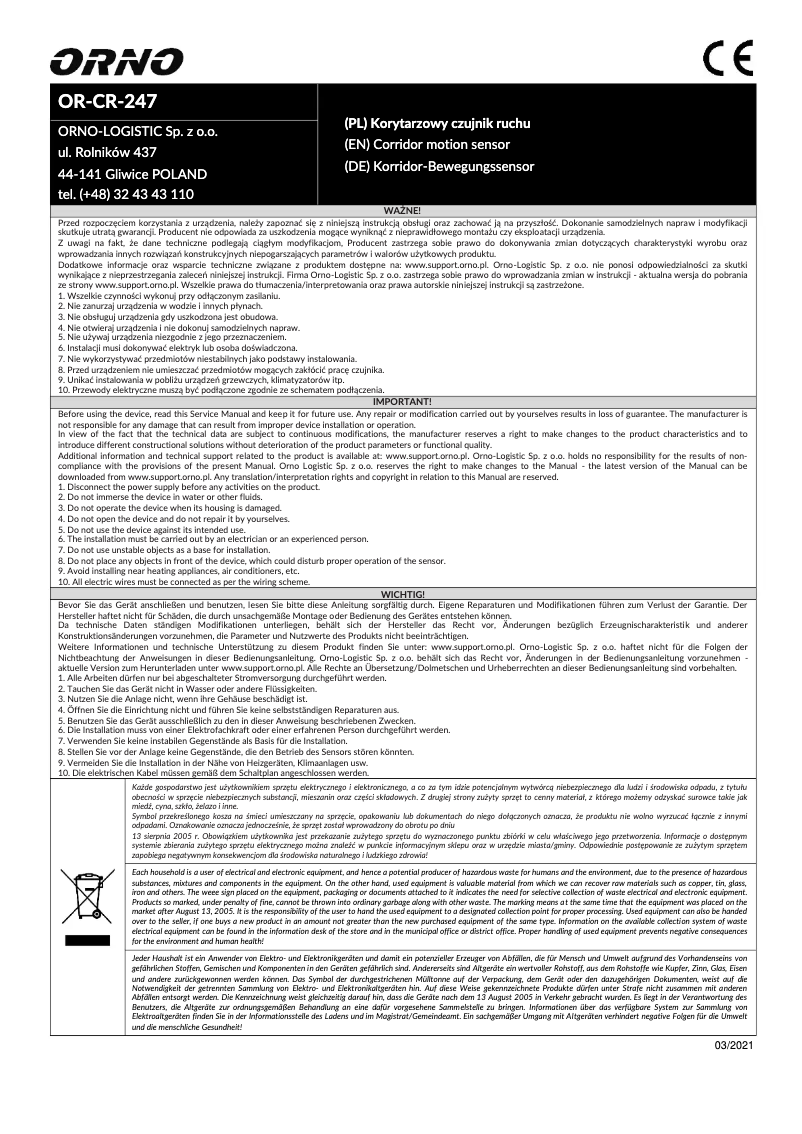 Page 1 de la notice Manuel utilisateur ORNO OR-CR-247