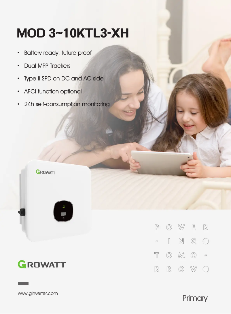 Page 1 de la notice Fiche technique Growatt MOD 6000TL3-XH