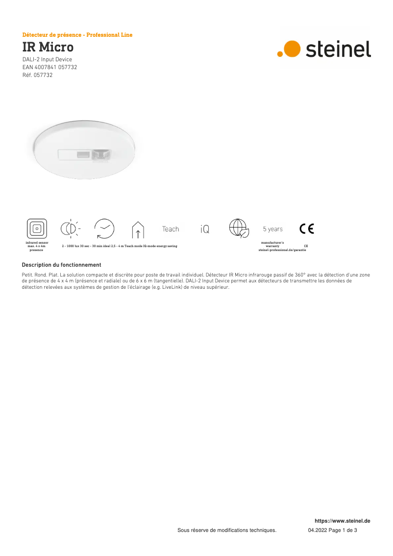 First page image of the manual for IR Micro DALI