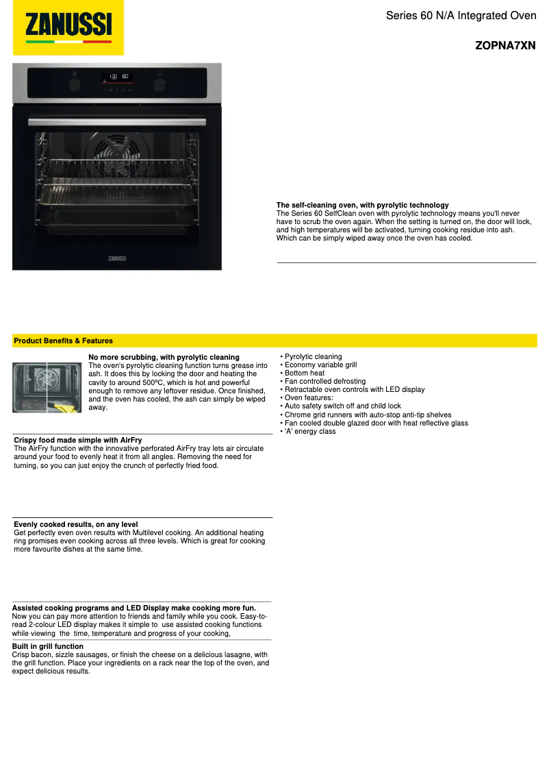 Page 1 of the manual Technical Sheet Zanussi ZOPNA7XN