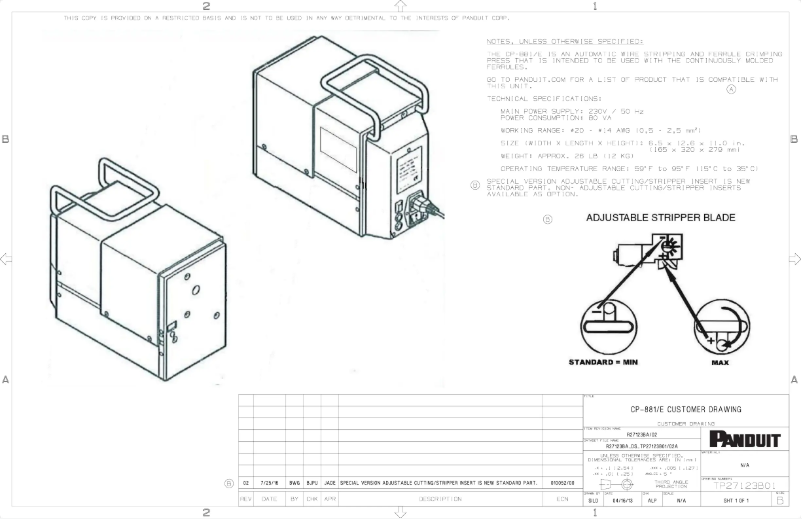 Page 1 of the manual Technical Drawing Panduit CP-881/E