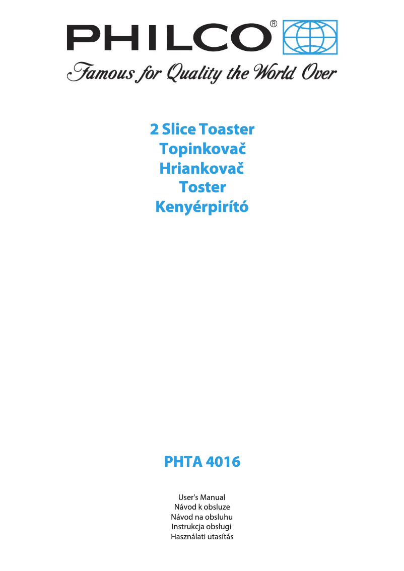 First page image of the manual for PHTA 4016