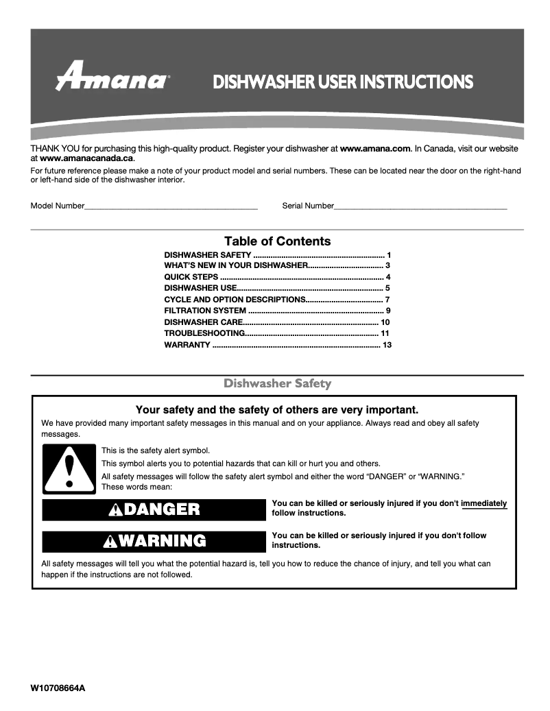 Page 1 of the manual User Manual Amana ADB1700ADS