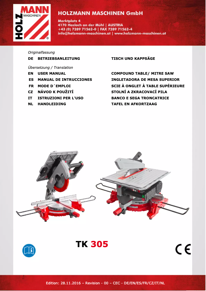 First page image of the manual for TK 305