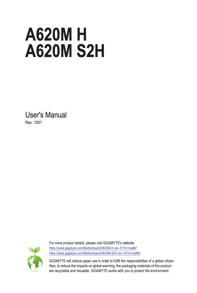 Page 1 of the manual User Manual Gigabyte A620M S2H