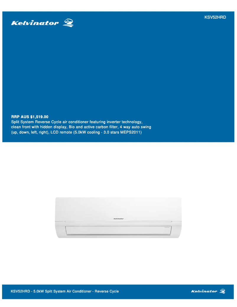 First page image of the manual for KSV52HRD