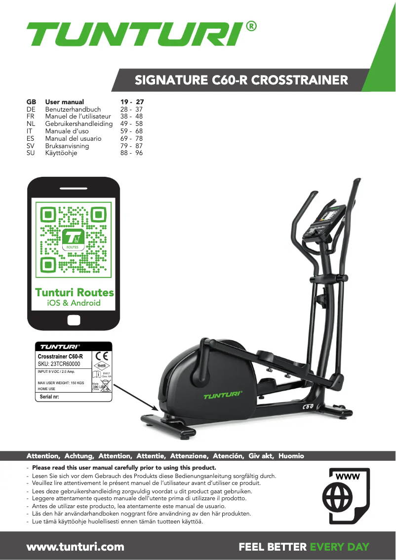 Page 1 of the manual User Manual Tunturi Signature C60-R