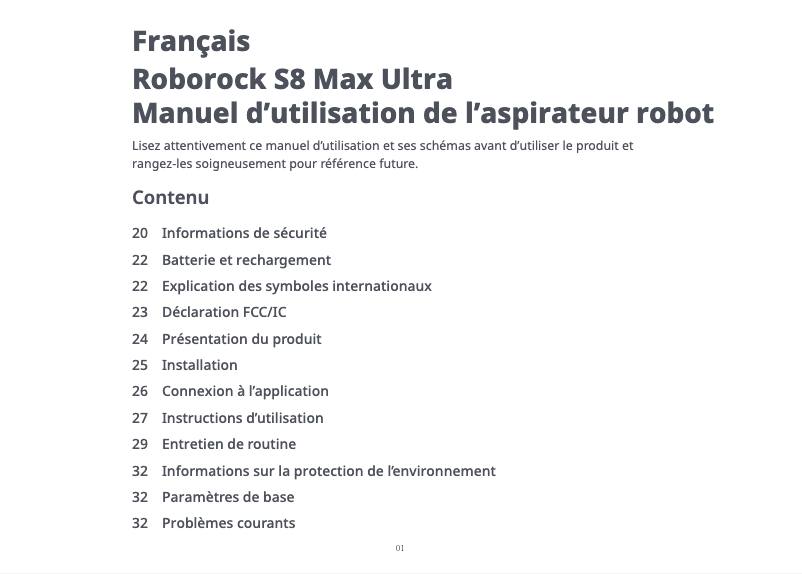 Page 1 of the manual User Manual Roborock S8 Max Ultra