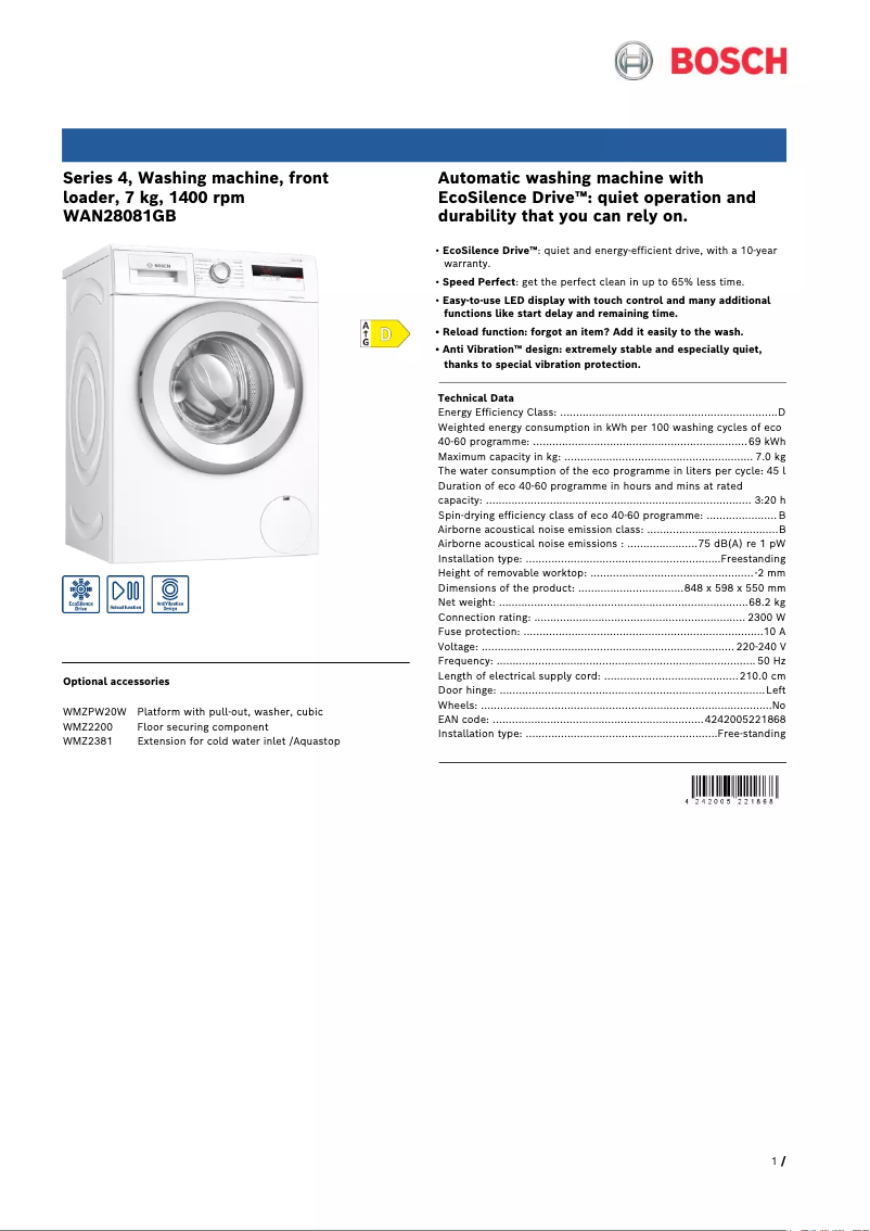 First page image of the manual for WAN28081GB