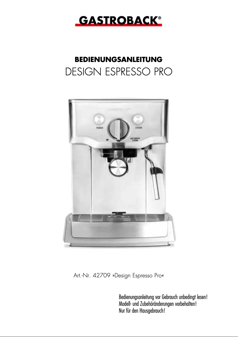 Page 1 of the manual User Manual Gastroback Design Espresso Pro 42709