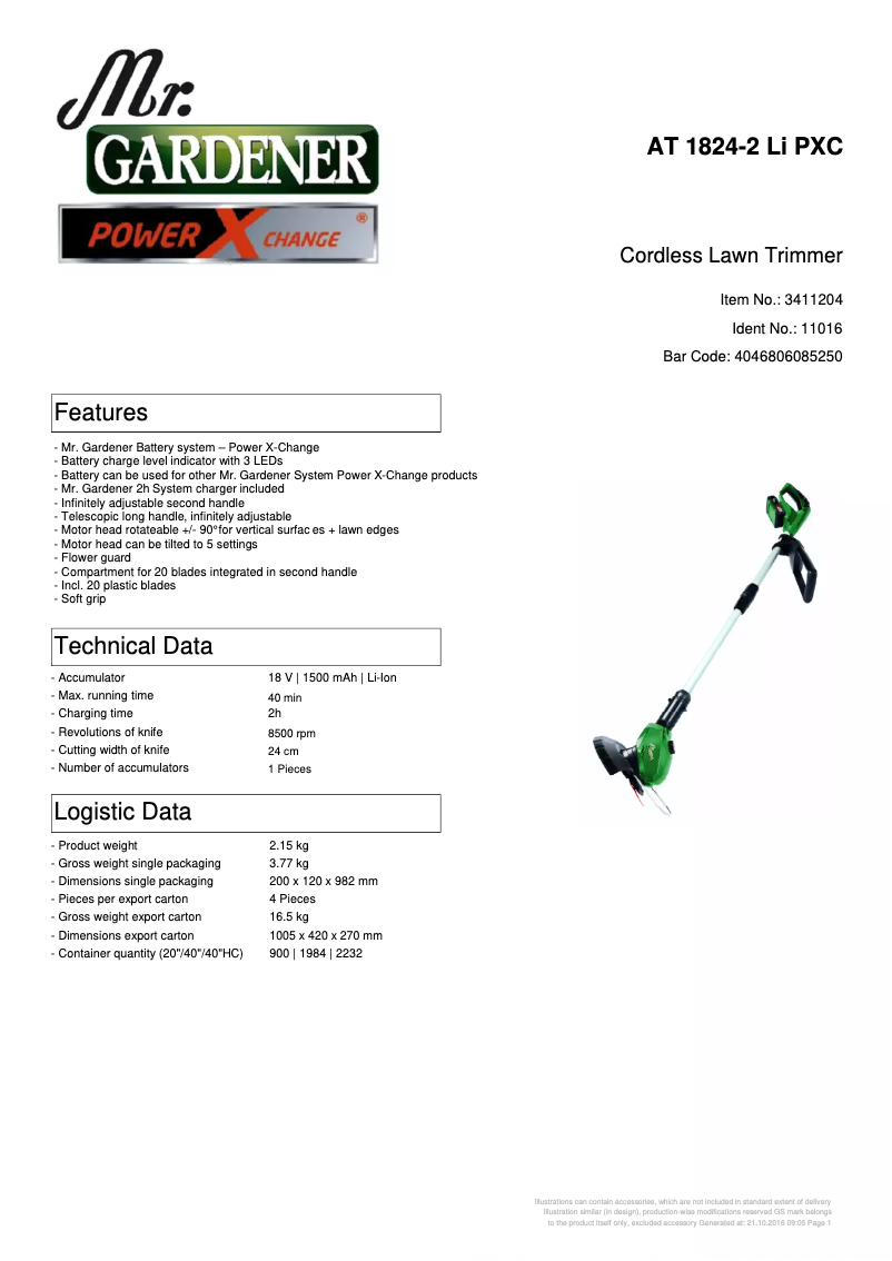 Image de la première page du manuel de l'appareil AT 1824-2 Li PXC