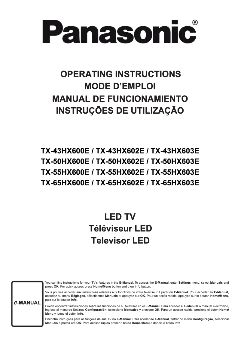 First page image of the manual for TX-65HX603E