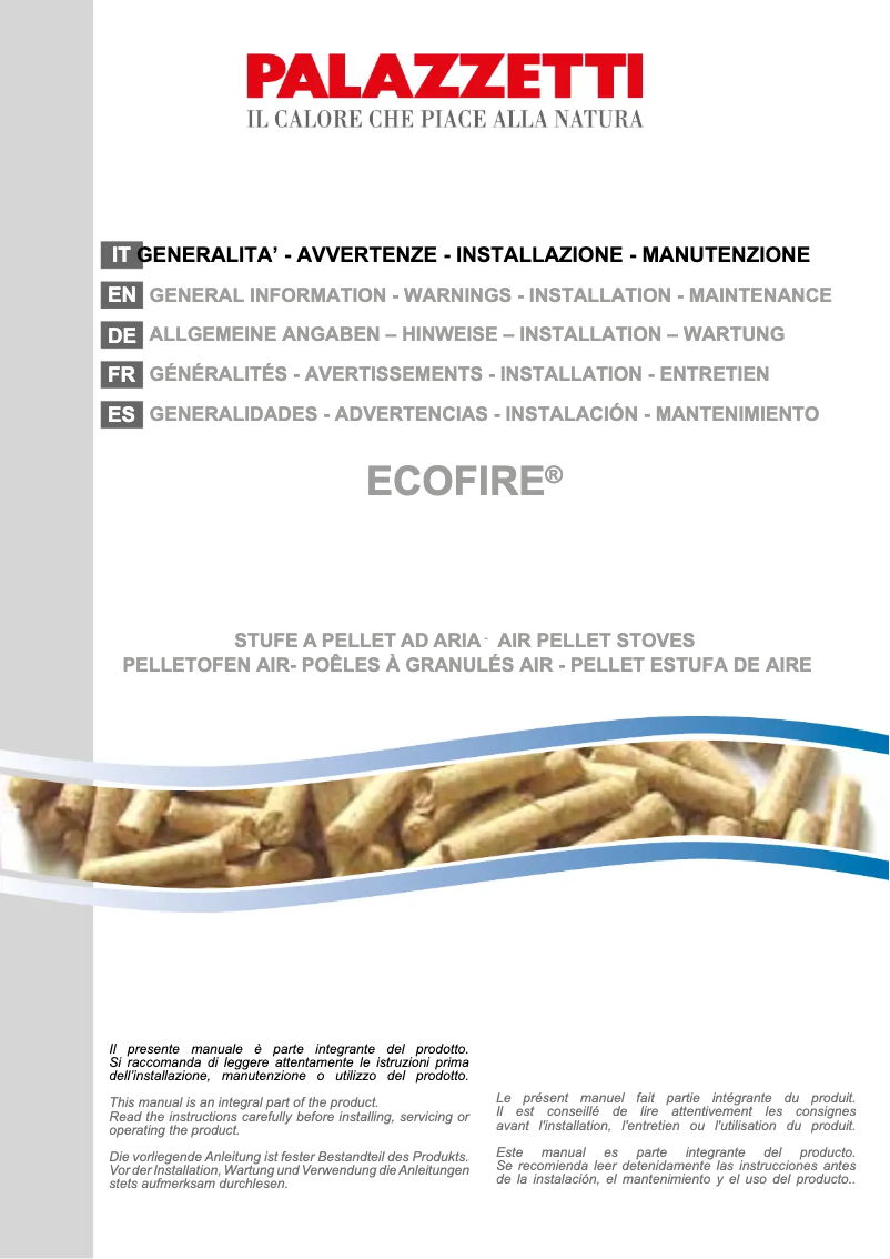 Page 1 of the manual User Manual Palazzetti Ecofire Anna US 9 Pro 2 air