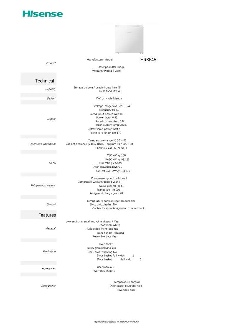 First page image of the manual for HRBF45