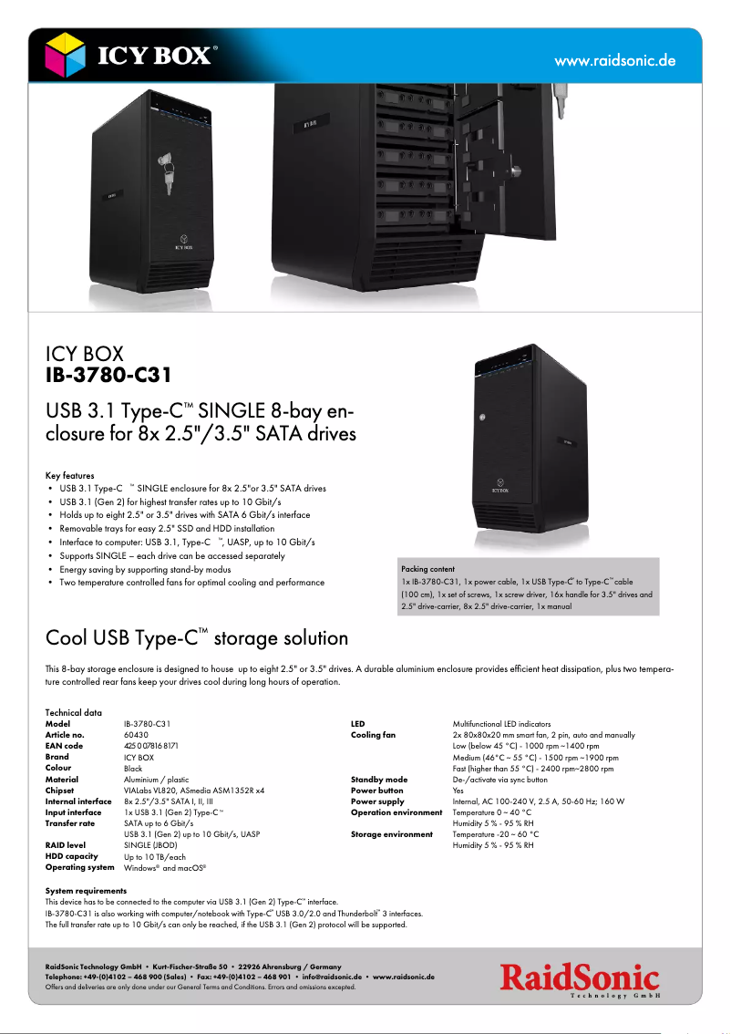 Page 1 of the manual Technical Sheet Icy Box IB-3780-C31
