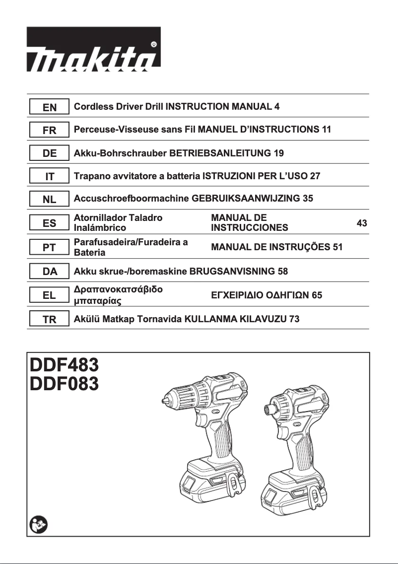 First page image of the manual for DDF483RTJ