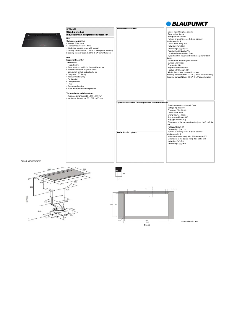 Page 1 of the manual Technical Sheet Blaupunkt 5IX94352