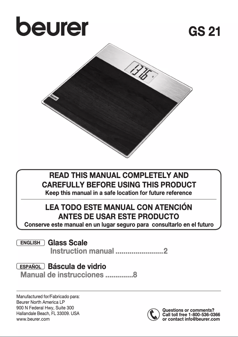 Page 1 of the manual User Manual Beurer GS 21