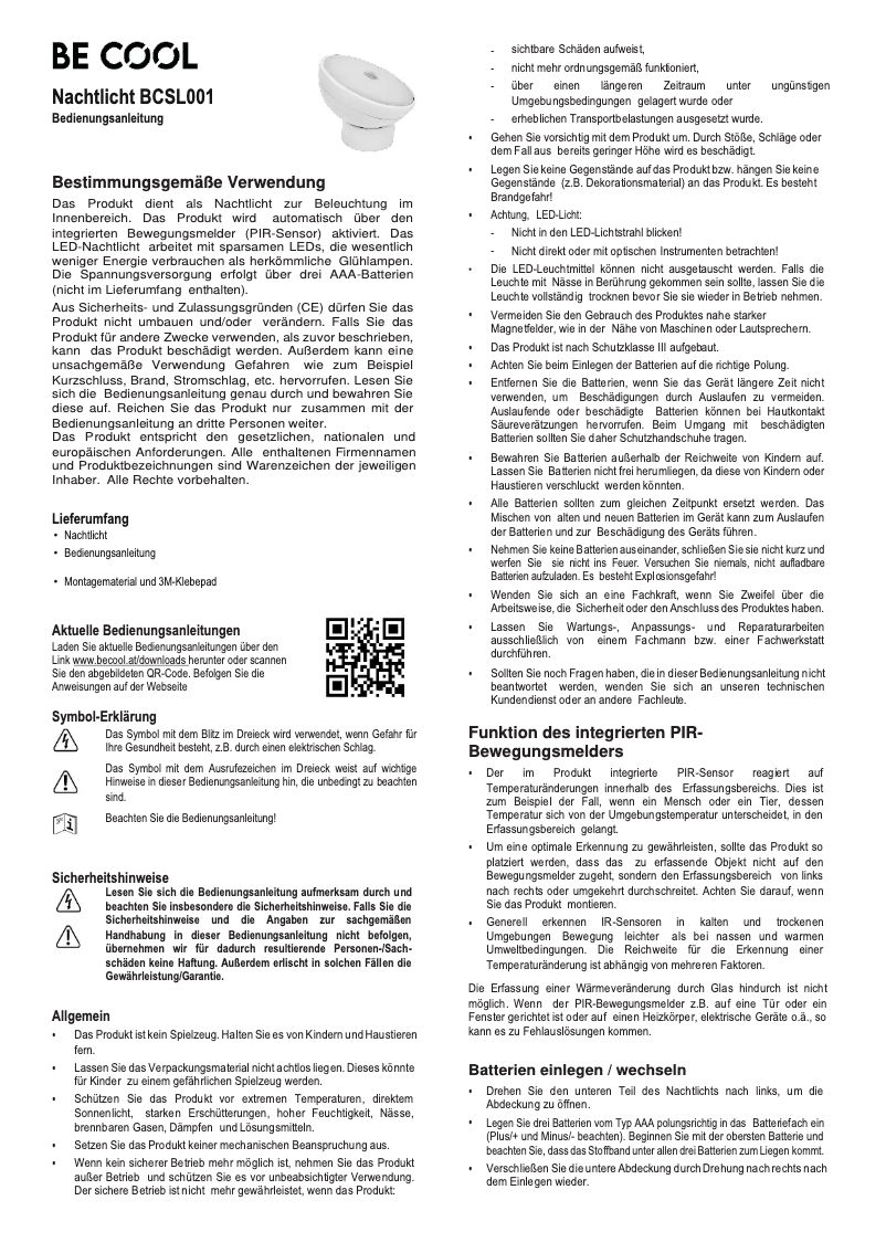 First page image of the manual for BCSL001