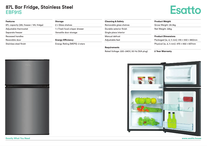 Page 1 of the manual Technical Sheet Esatto EBF91S