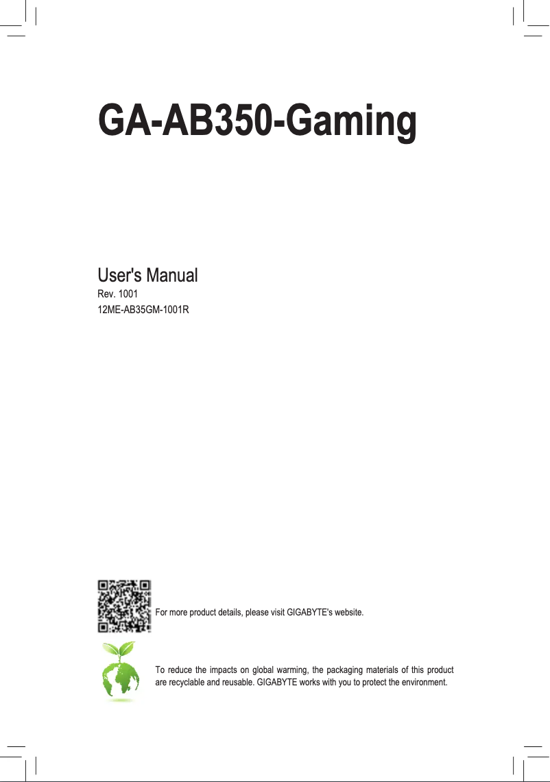 Page 1 of the manual User Manual Gigabyte AB350 Gaming