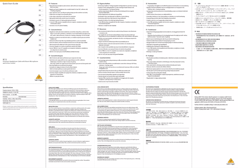 Page 1 of the manual User Manual Behringer BC12