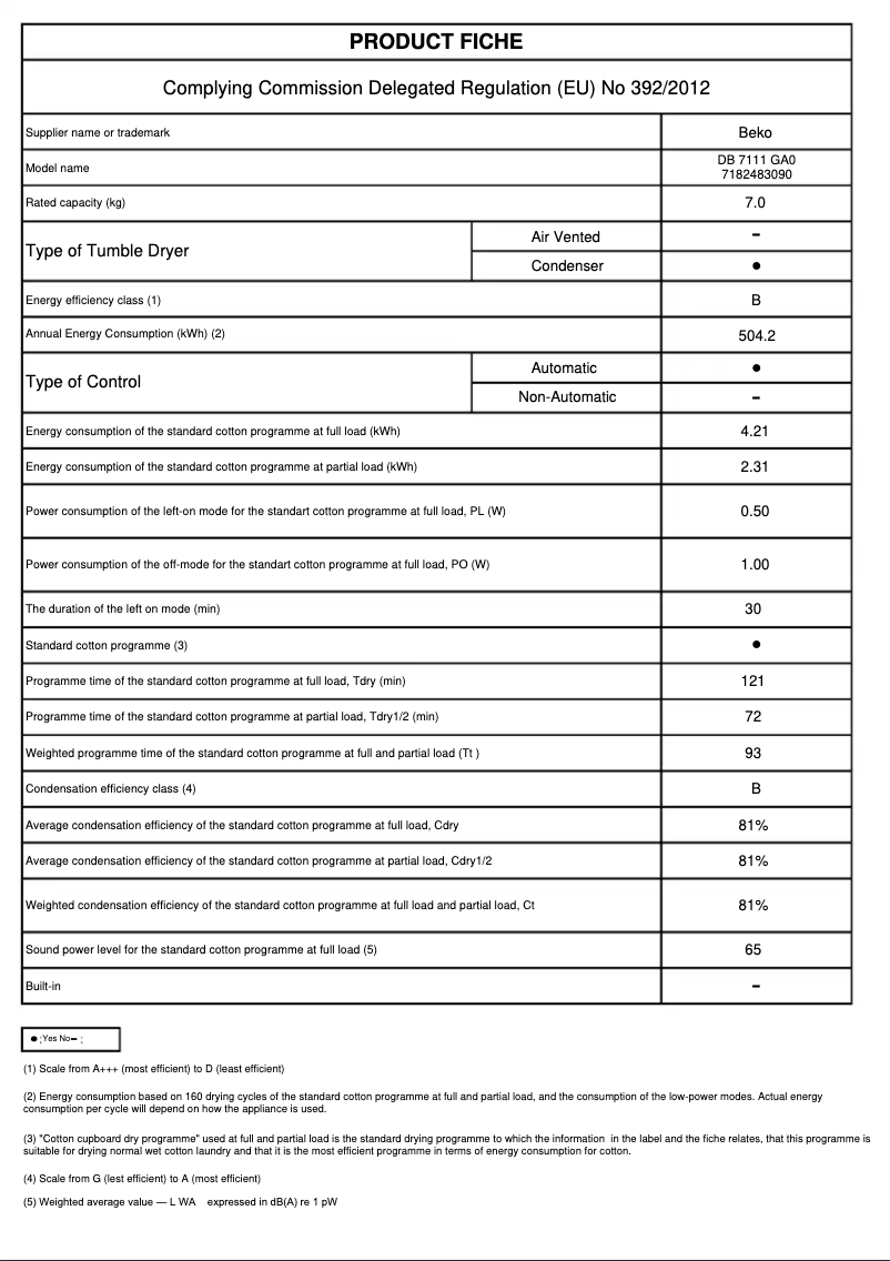 First page image of the manual for DB 7111 GA0