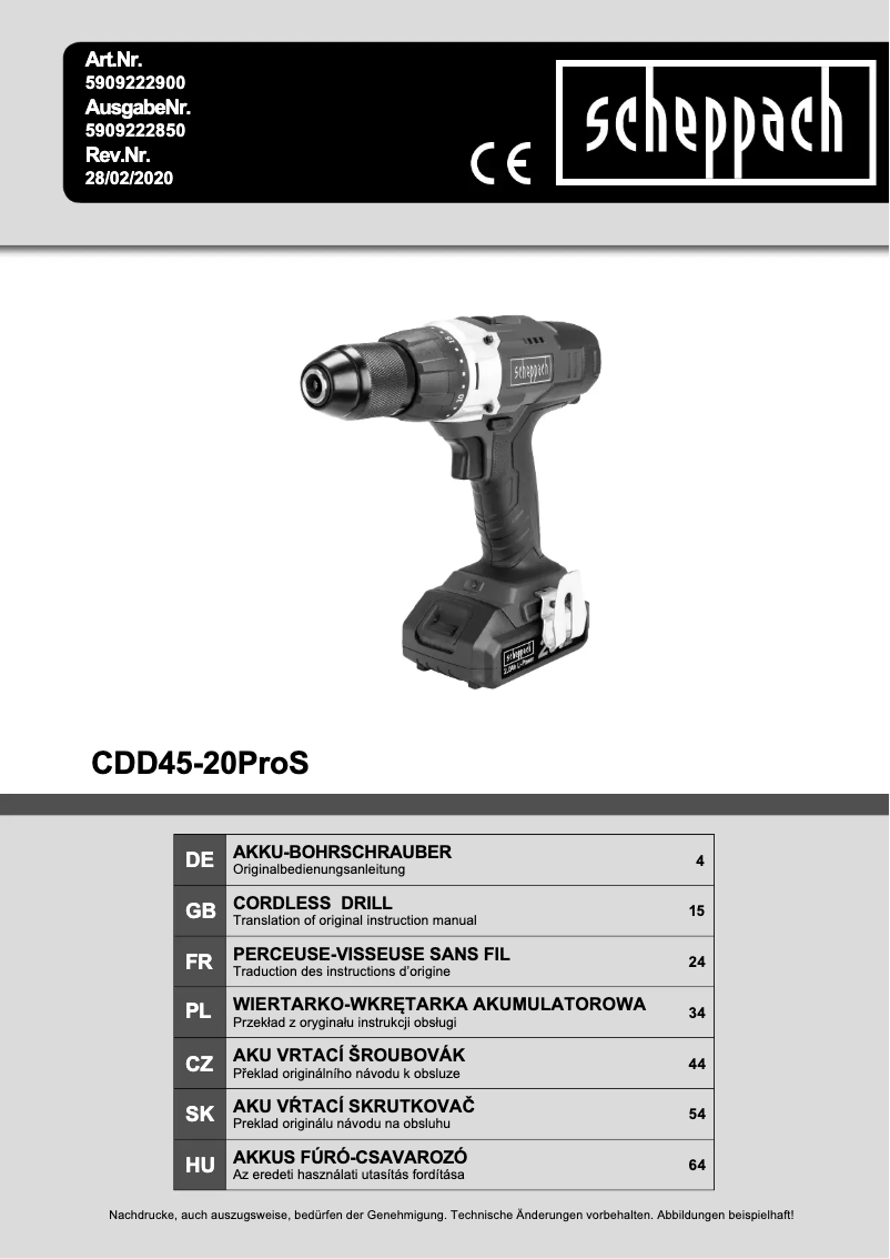 First page image of the manual for CDD45-20ProS
