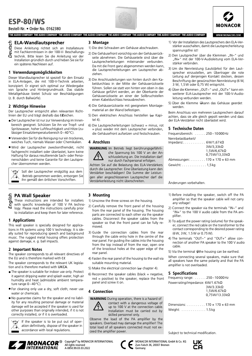 First page image of the manual for ESP-80/WS