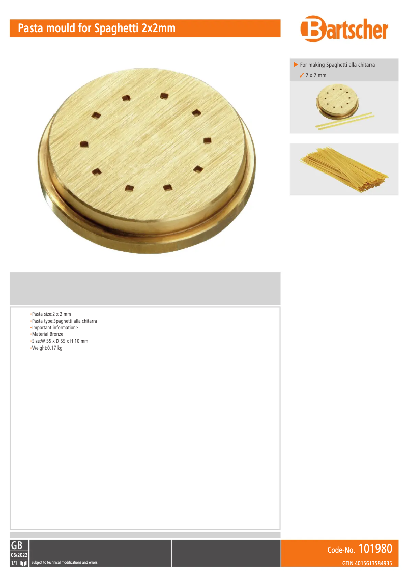 Page 1 of the manual User Manual Bartscher 101980