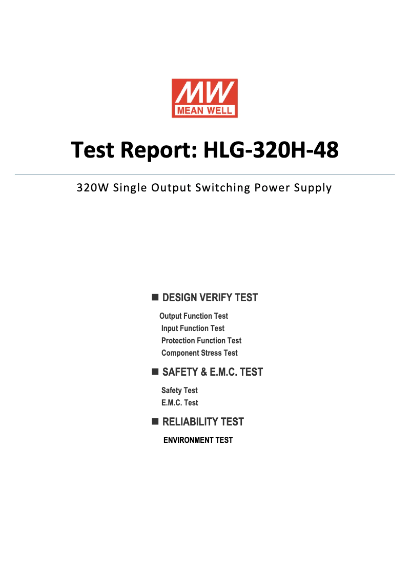 Page 1 of the manual Technical Sheet Mean Well HLG-320H-48