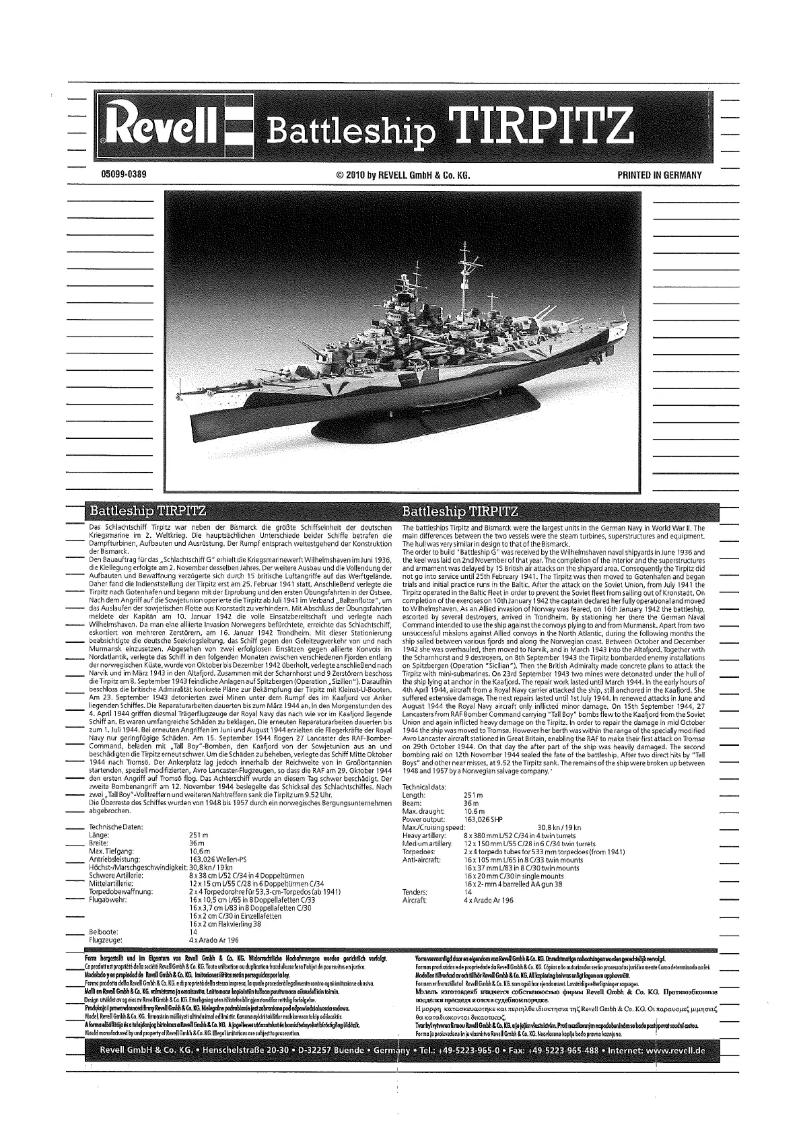 Page 1 of the manual User Manual Revell Tirpitz
