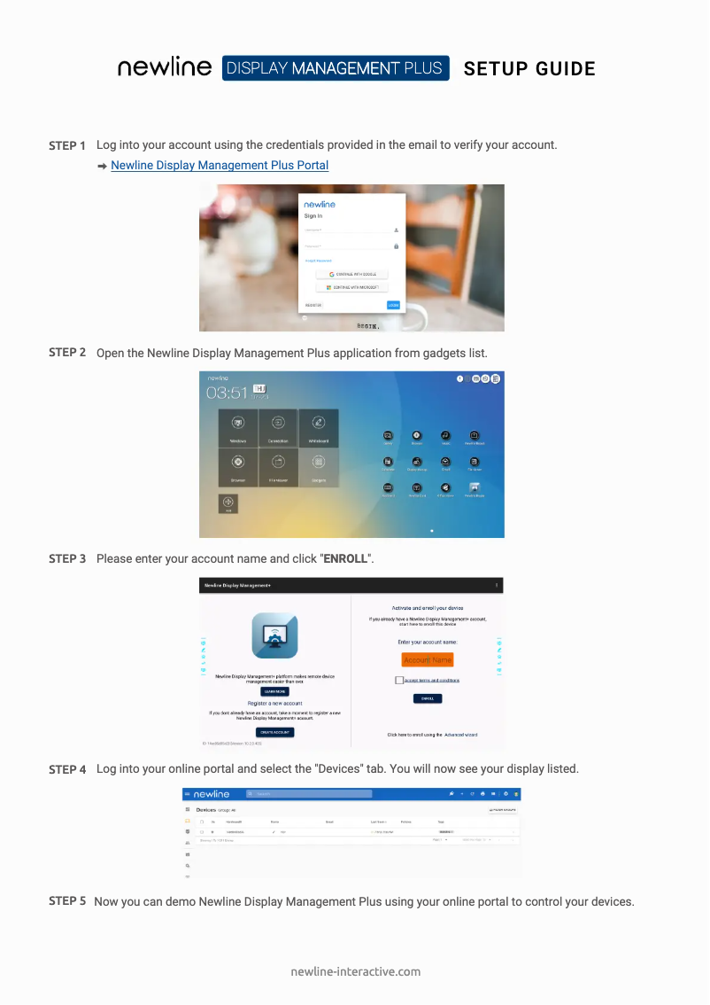 Page 1 of the manual User Manual Newline Display Management Plus