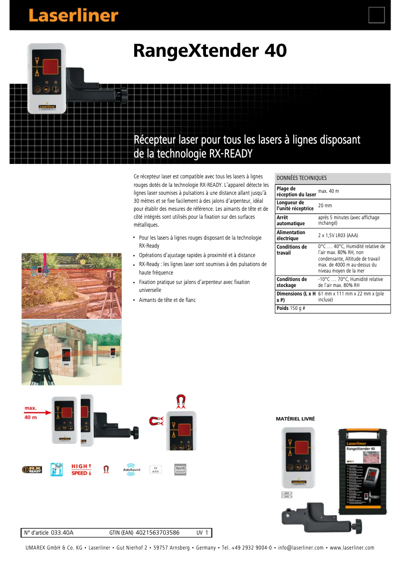 First page image of the manual for RangeXtender 40