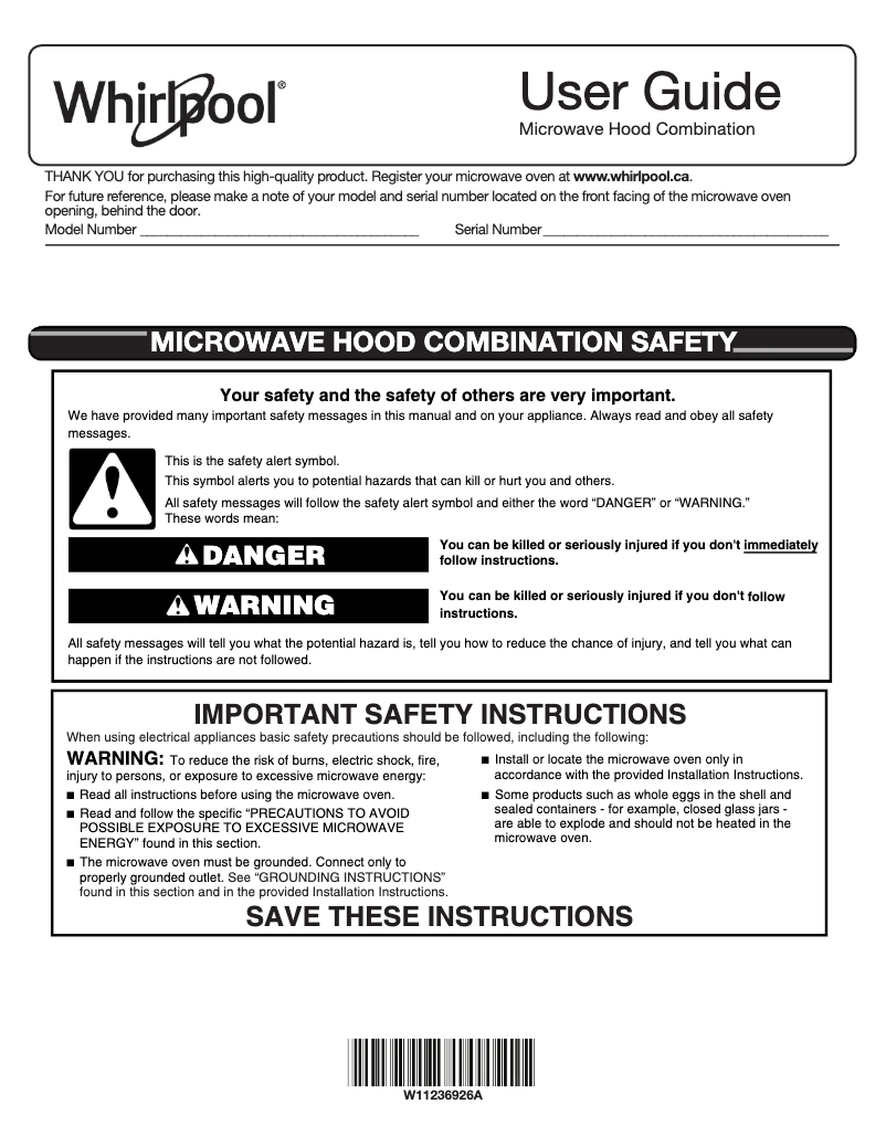 First page image of the manual for YWML75011HB