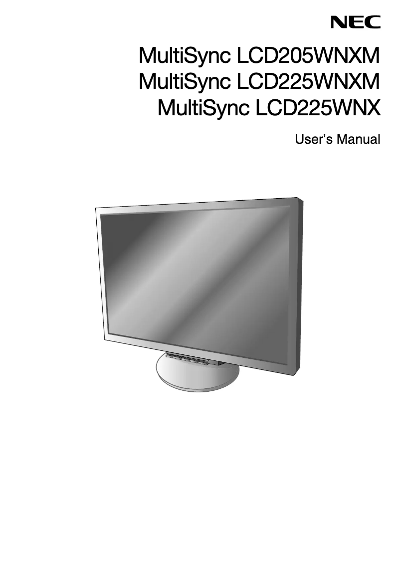 Page 1 of the manual User Manual NEC MultiSync LCD205WNXM
