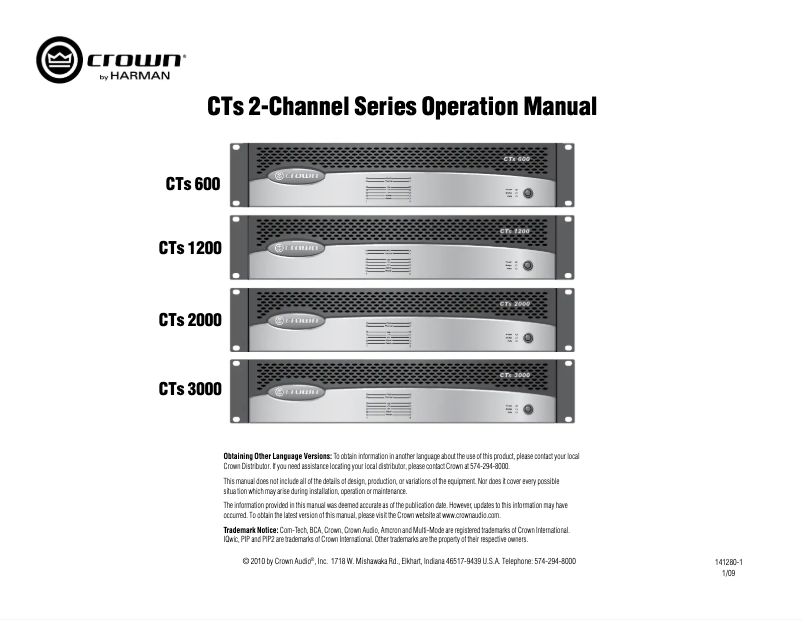 Page 1 of the manual User Manual Crown CTs 2000