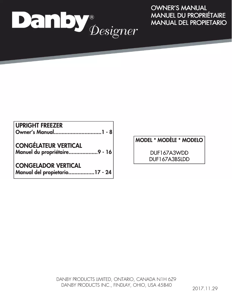 Page 1 of the manual User Manual Danby DUF167A3WDD