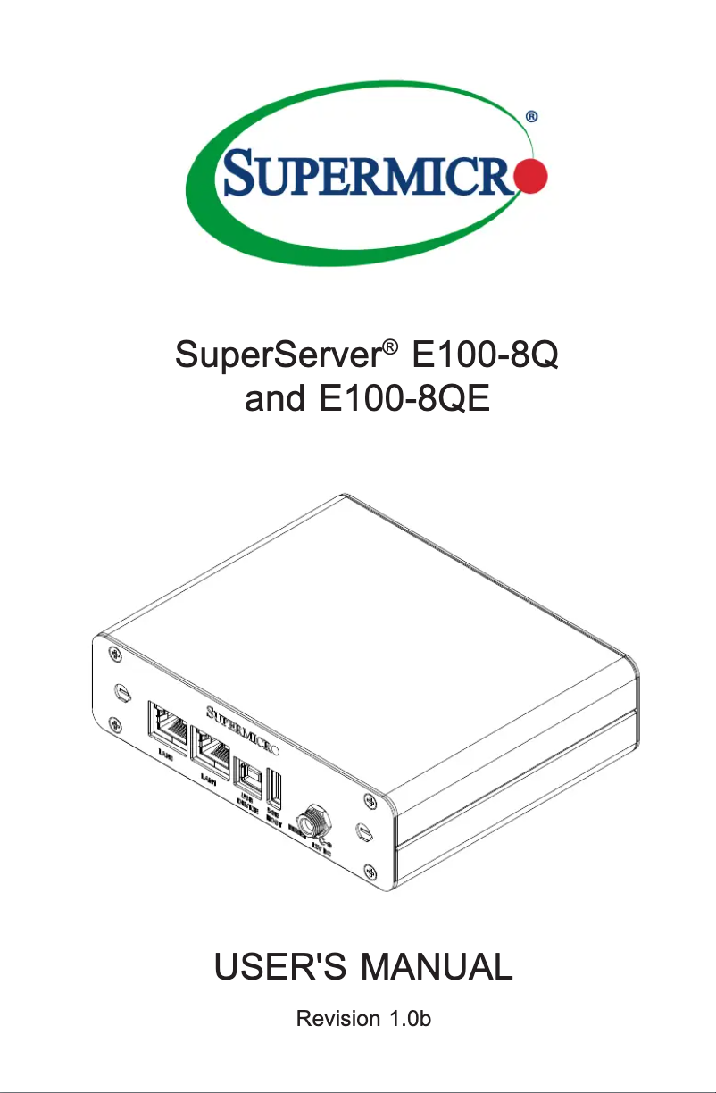 Page 1 of the manual User Manual Supermicro SuperServer E100-8Q