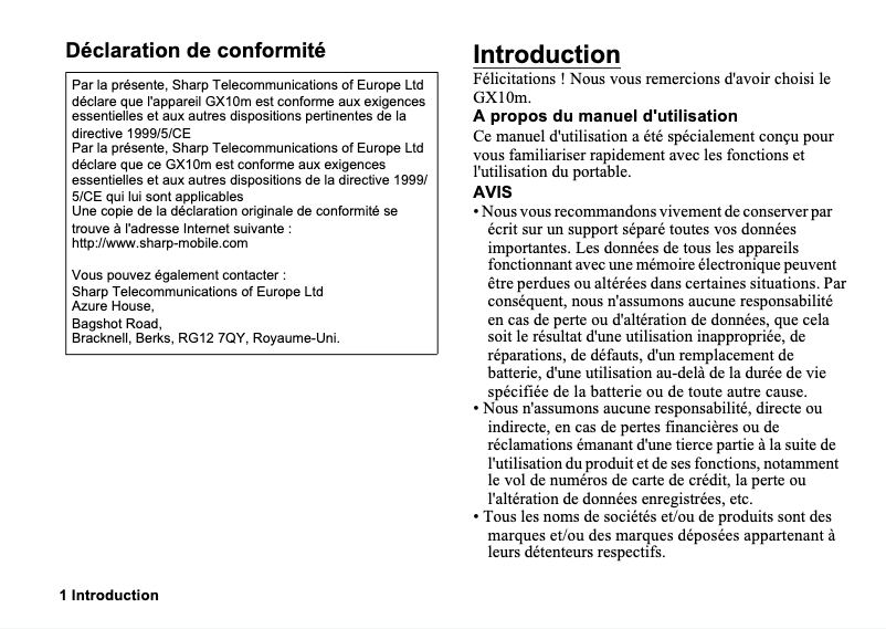 First page image of the manual for GX10m