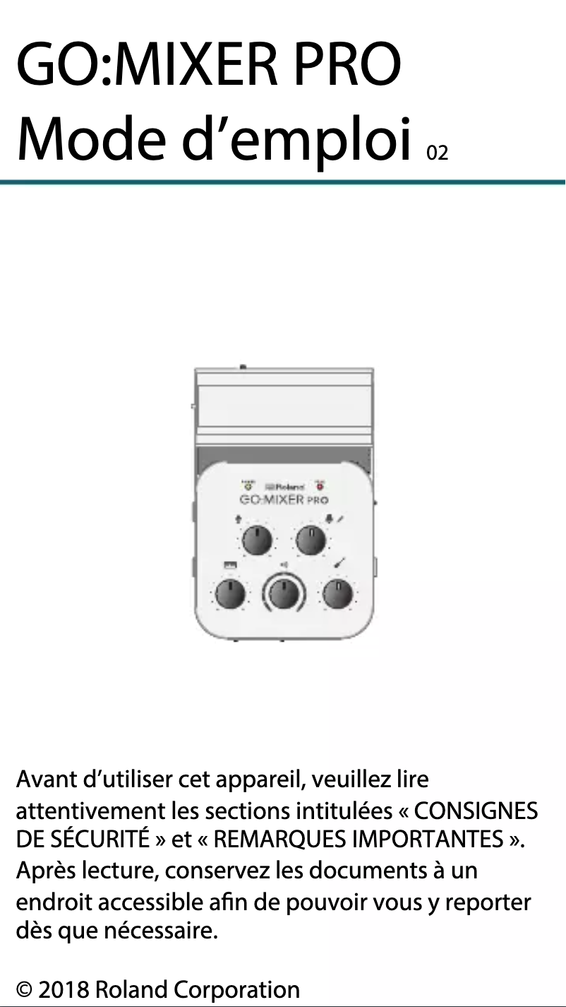 First page image of the manual for Go:Mixer Pro