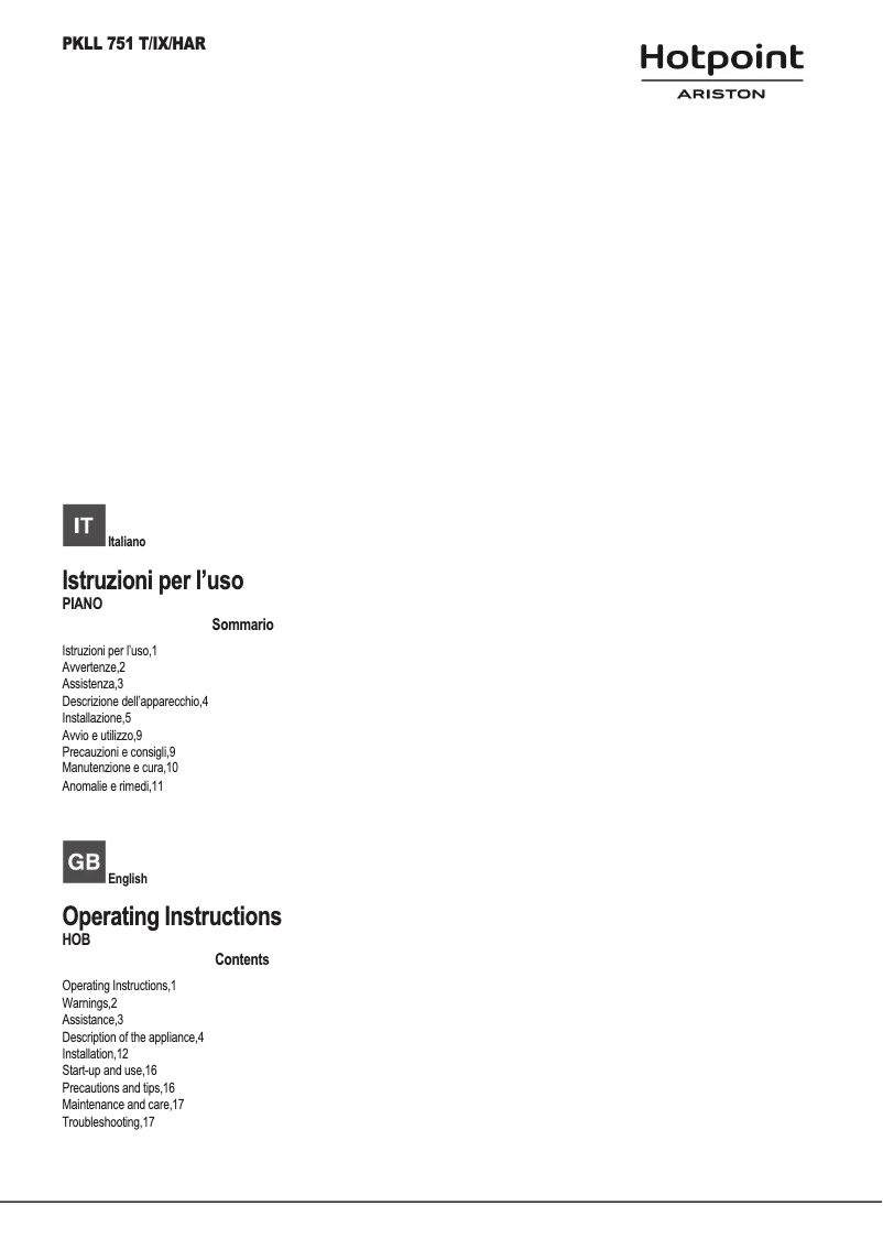 First page image of the manual for PKLL 751 T/IX/HAR