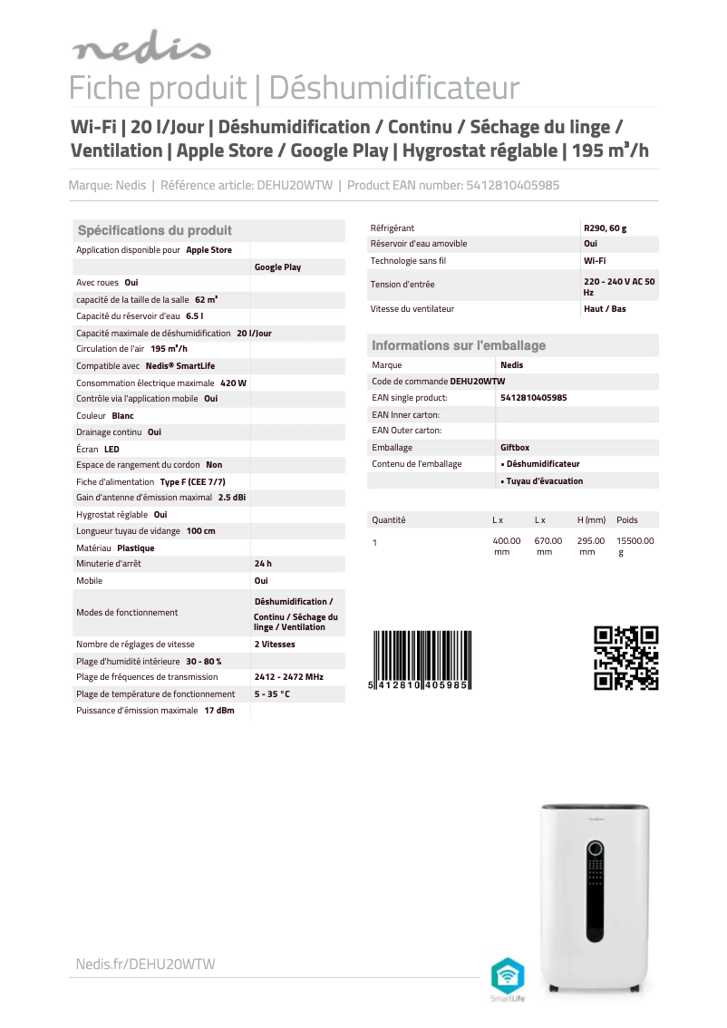 First page image of the manual for DEHU20WTW
